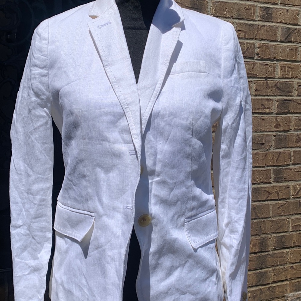 J Crew Ladies Off White Linen Blazer Jacket with Inside Pocket